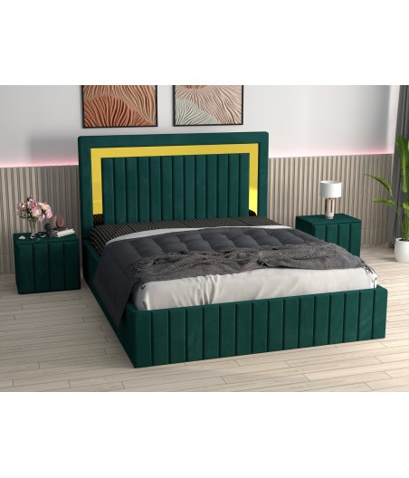 Pat Tapitat Ianis Verde + Saltea Lux Ortopedica + Noptiere Tapitate