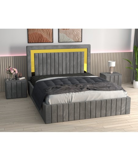 Pat Tapitat Ianis Gri+ Saltea Lux Ortopedica + Noptiere Tapitate