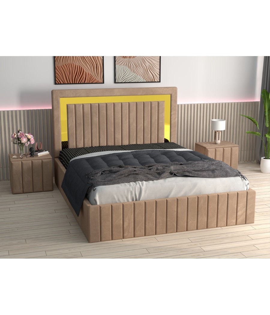 Pat Tapitat Ianis Crem + Saltea Lux Ortopedica + Noptiere Tapitate