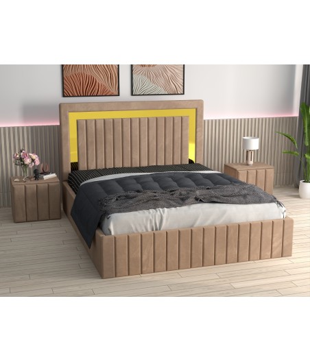 Pat Tapitat Ianis Crem + Saltea Lux Ortopedica + Noptiere Tapitate