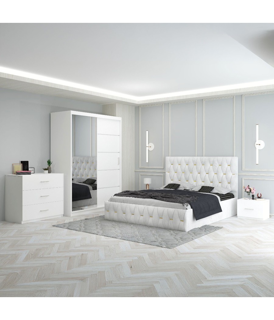 Dormitor Eric Alb + Comoda 3 Sertare