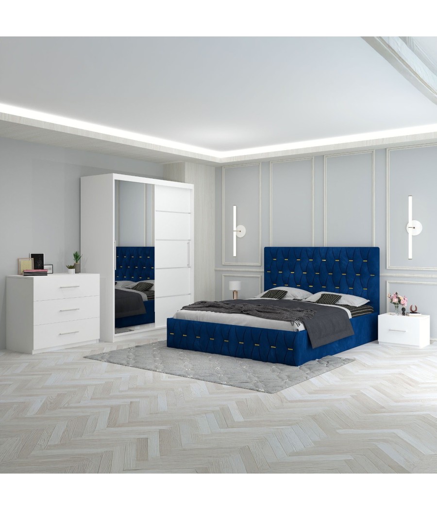 Dormitor Eric Albastru + Comoda 3 Sertare
