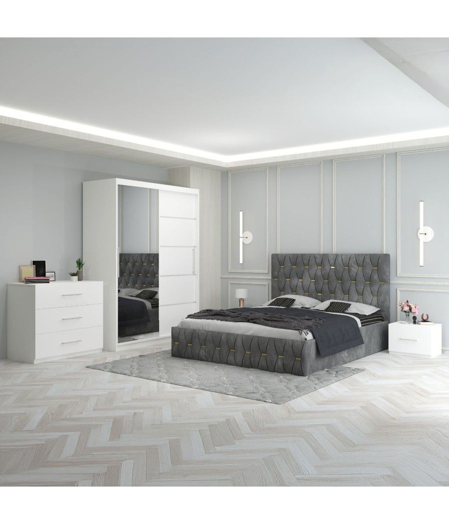 Dormitor Eric Gri + Comoda 3 Sertare