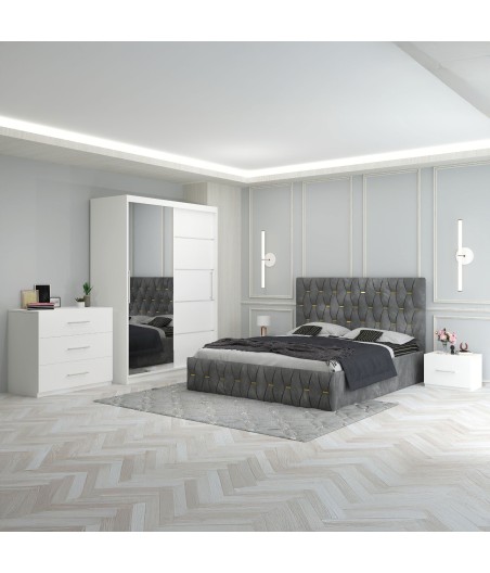 Dormitor Eric Gri + Comoda 3 Sertare