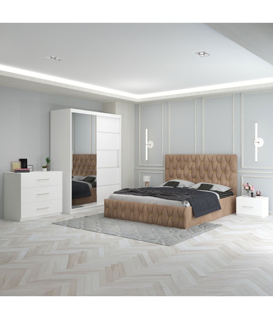 Dormitor Eric Crem + Comoda 3 Sertare