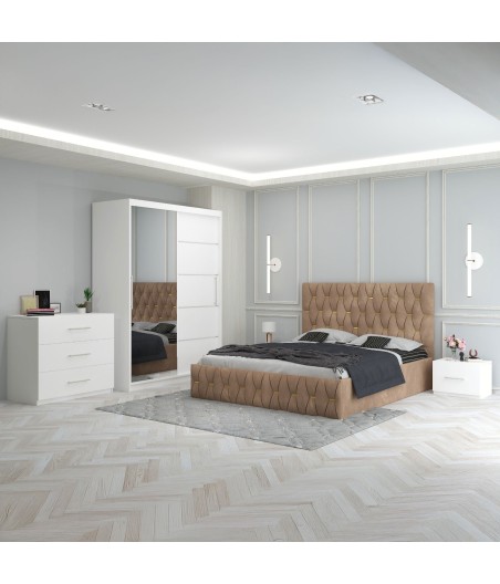 Dormitor Eric Crem + Comoda 3 Sertare