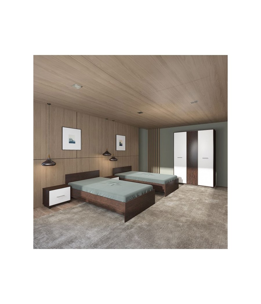 Dormitor Hera, 5 Piese, 2 x Pat , 2Noptiere, Dulap, Culoare Wenge/Alb