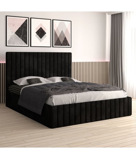 Pat Tapitat Luca Negru+ Saltea Lux Ortopedica