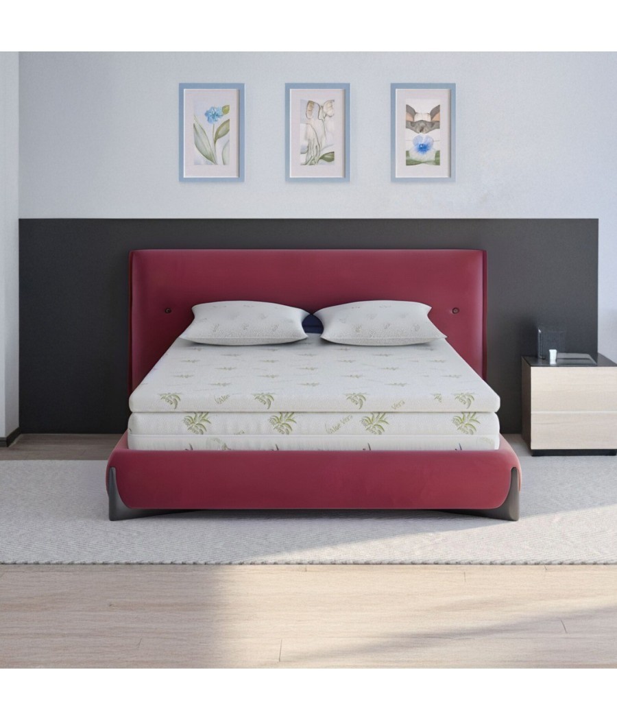 Topper 5 cm- Burete densitate 18kg / husa fixa matlasata triplustrat Aloe Vera Topper 5 cm- Burete densitate 18kg / husa fixa matlasata triplustrat Aloe Vera