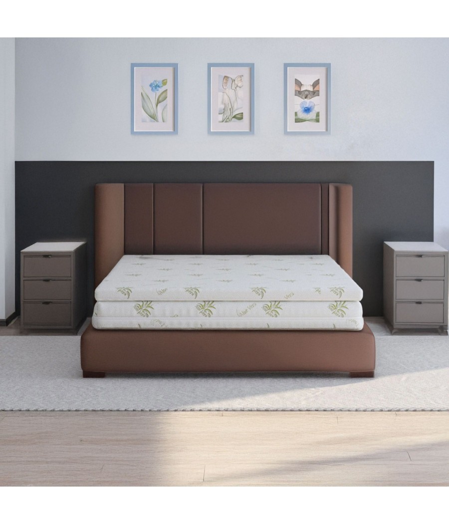 Topper 7 cm- Burete densitate 18kg / husa fixa matlasata triplustrat Aloe Vera Topper 7 cm- Burete densitate 18kg / husa fixa matlasata triplustrat Aloe Vera