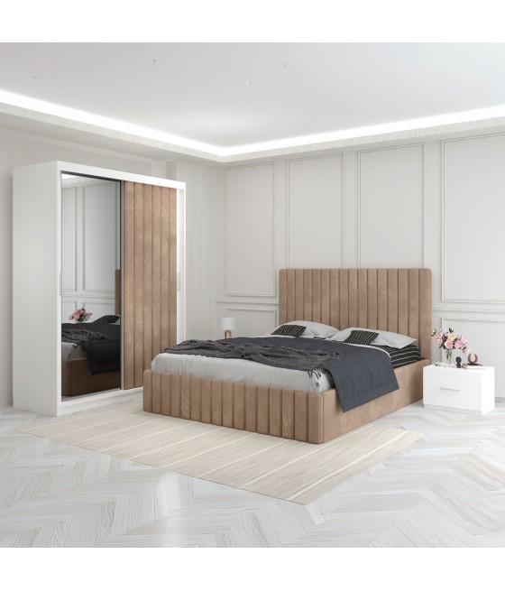 Dormitor Luca Crem Cu Dulap Tapitat