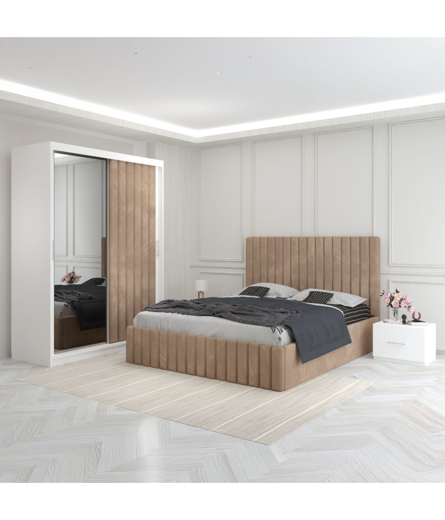 Dormitor Luca Crem Cu Dulap Tapitat