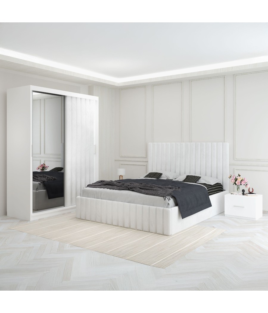 Dormitor Luca Alb Cu Dulap Tapitat