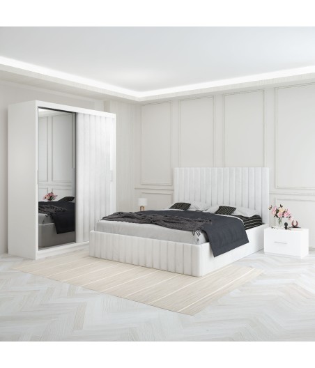 Dormitor Luca Alb Cu Dulap Tapitat