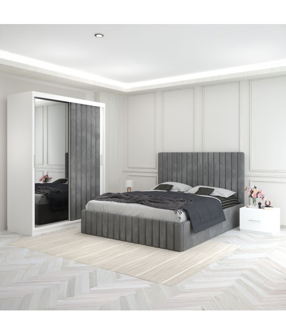 Dormitor Luca Gri Cu Dulap Tapitat