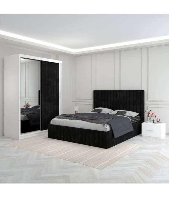 Dormitor Luca Negru Cu Dulap Tapitat