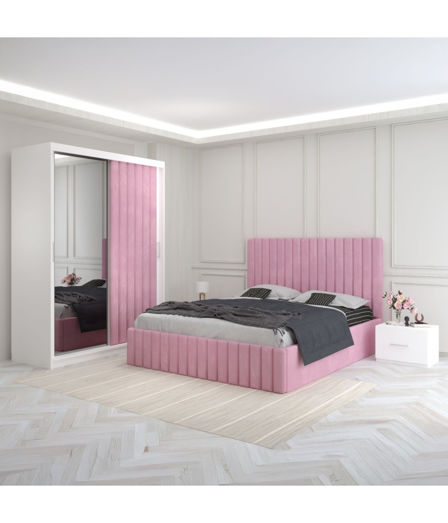 Dormitor Luca Roz Cu Dulap Tapitat