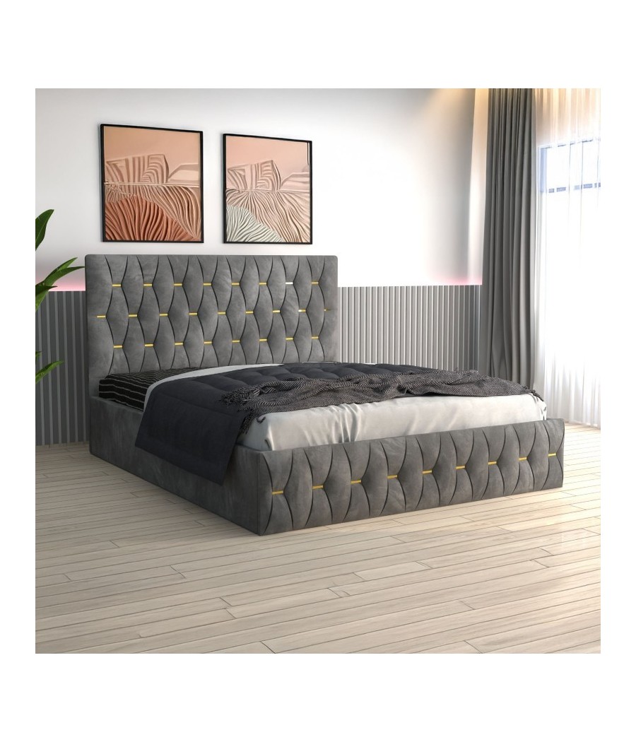 Pat Tapitat Eric Gri + Saltea Lux Ortopedica Pat Tapitat Eric Gri + Saltea Lux Ortopedica