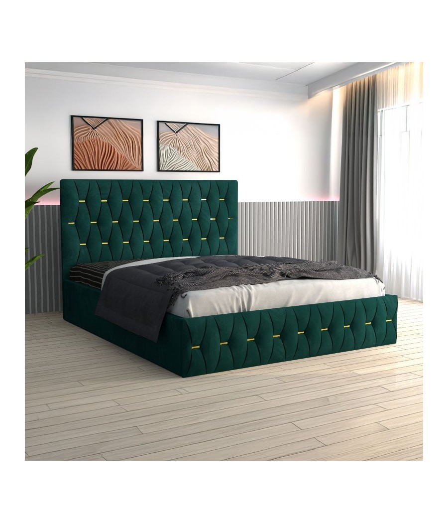 Pat Tapitat Eric Verde + Saltea Lux Ortopedica Pat Tapitat Eric Verde + Saltea Lux Ortopedica