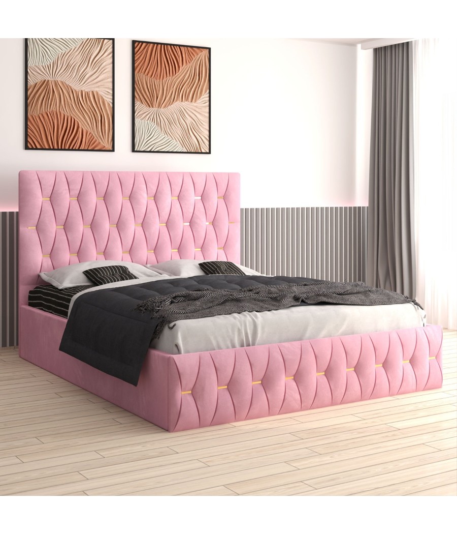 Pat Tapitat Eric Roz + Saltea Lux Ortopedica Pat Tapitat Eric Roz + Saltea Lux Ortopedica