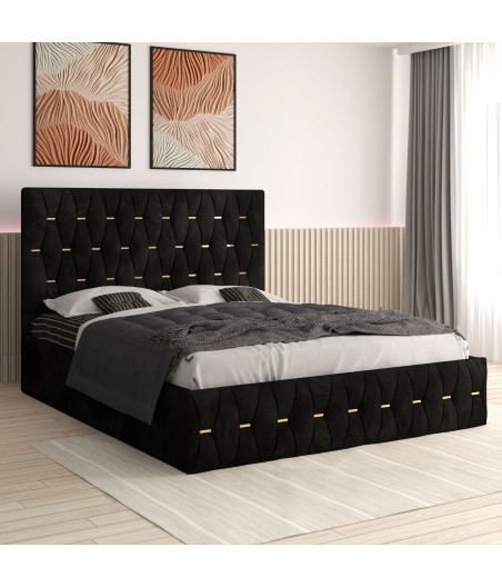 Pat Tapitat Eric Negru + Saltea Lux Ortopedica