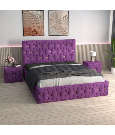 Pat Tapitat Eric Mov + Saltea Lux Ortopedica + Noptiere Tapitate