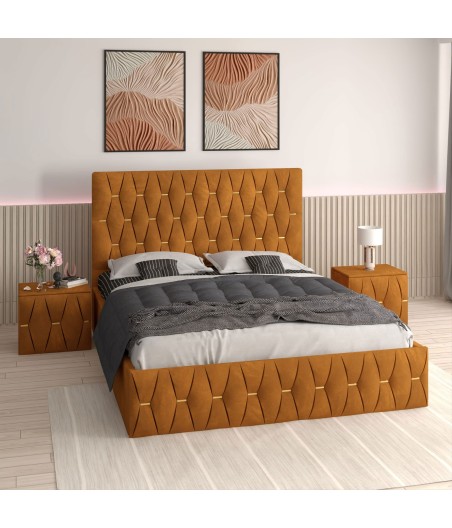 Pat Tapitat Eric Caramiziu + Saltea Lux Ortopedica + Noptiere Tapitate