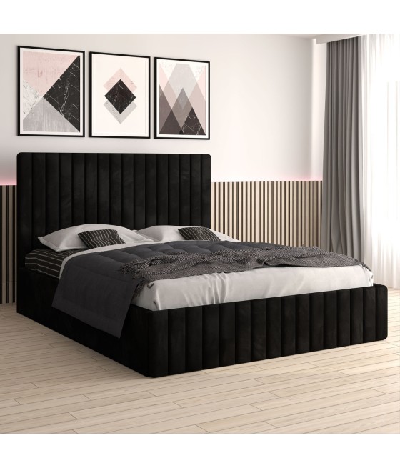 Pat Tapitat Luca Negru+ Saltea Lux Ortopedica