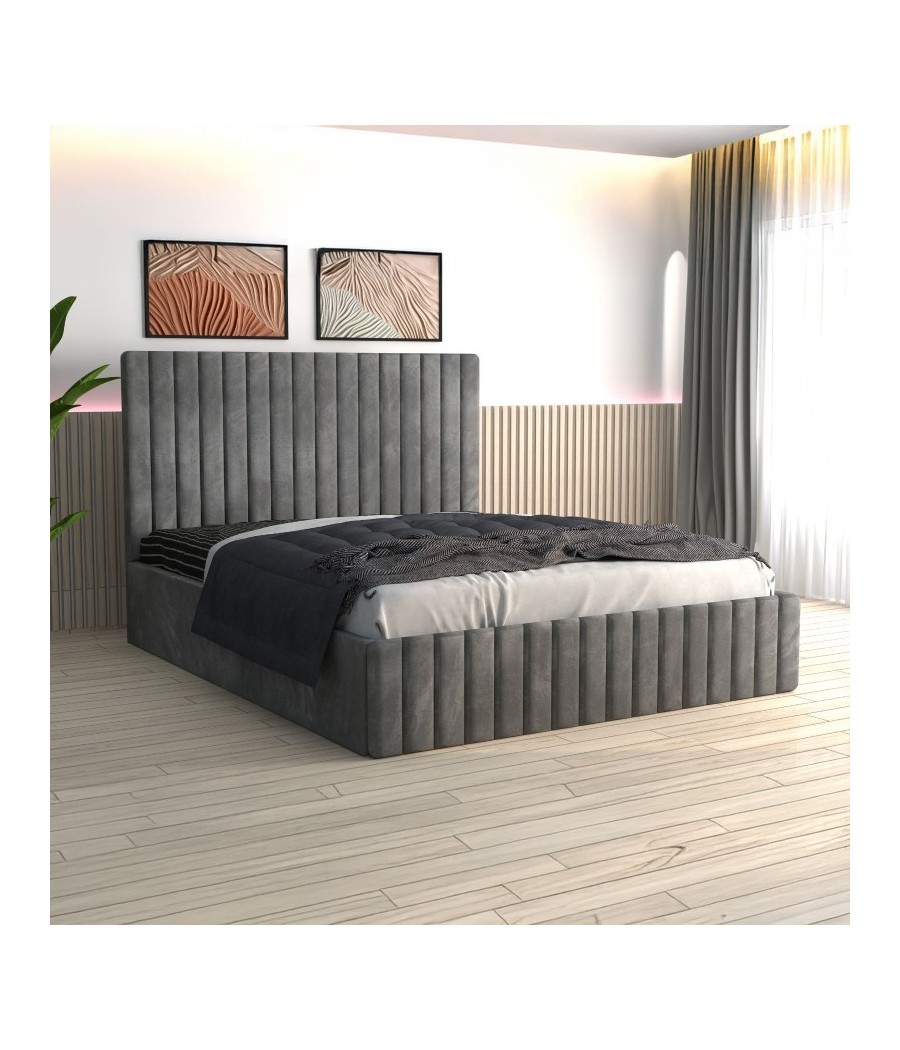 Pat Tapitat Luca Gri + Saltea Lux Ortopedica Pat Tapitat Luca Gri + Saltea Lux Ortopedica