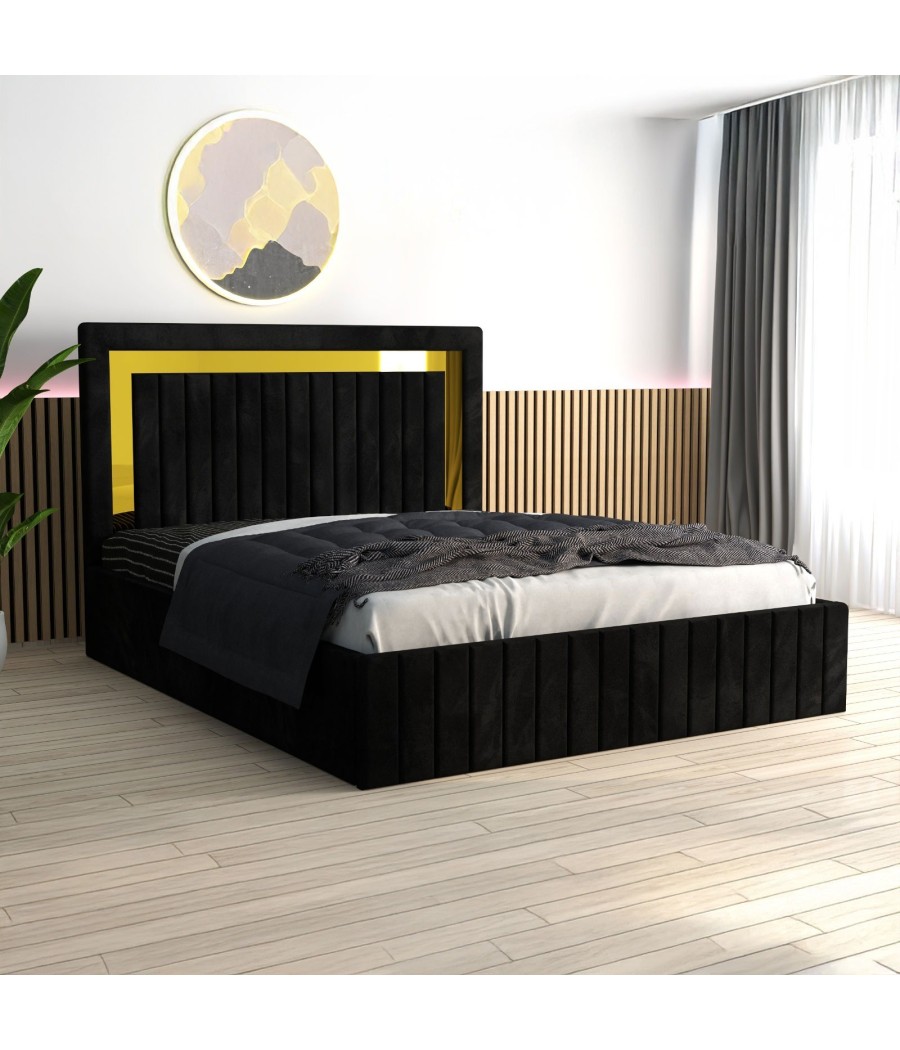 Pat Tapitat Ianis Negru + Saltea Lux Ortopedica Pat Tapitat Ianis Negru + Saltea Lux Ortopedica