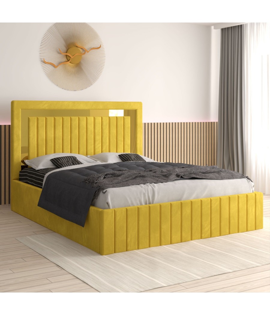 Pat Tapitat Ianis Galben + Saltea Lux Ortopedica Pat Tapitat Ianis Galben + Saltea Lux Ortopedica