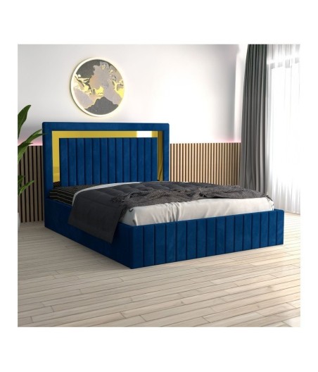 Pat Tapitat Ianis Albastru + Saltea Lux Ortopedica