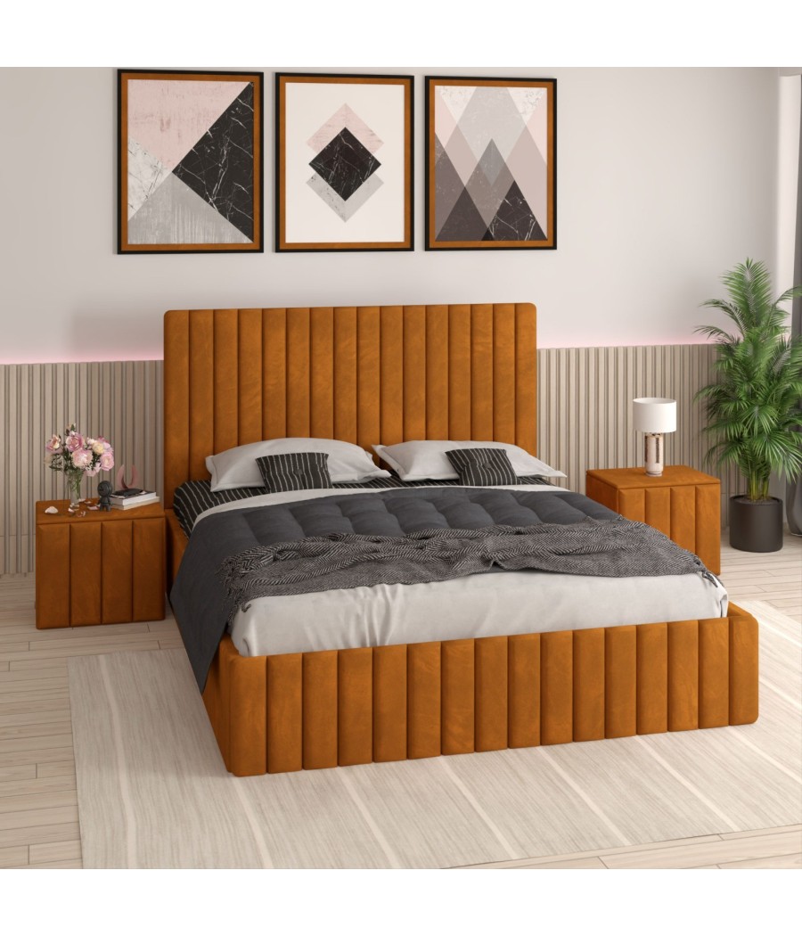 Pat Tapitat Luca Caramiziu + Saltea Lux Ortopedica + Noptiere Tapitate Pat Tapitat Luca Caramiziu + Saltea Lux Ortopedica + Noptiere Tapitate