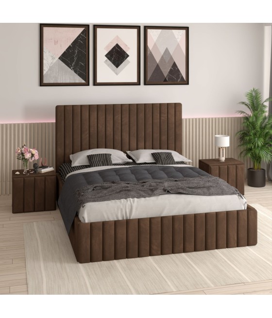 Pat Tapitat Luca Maro + Saltea Lux Ortopedica + Noptiere Tapitate