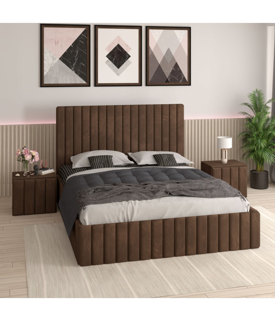 Pat Tapitat Luca Maro + Saltea Lux Ortopedica + Noptiere Tapitate Pat Tapitat Luca Maro + Saltea Lux Ortopedica + Noptiere Tapitate