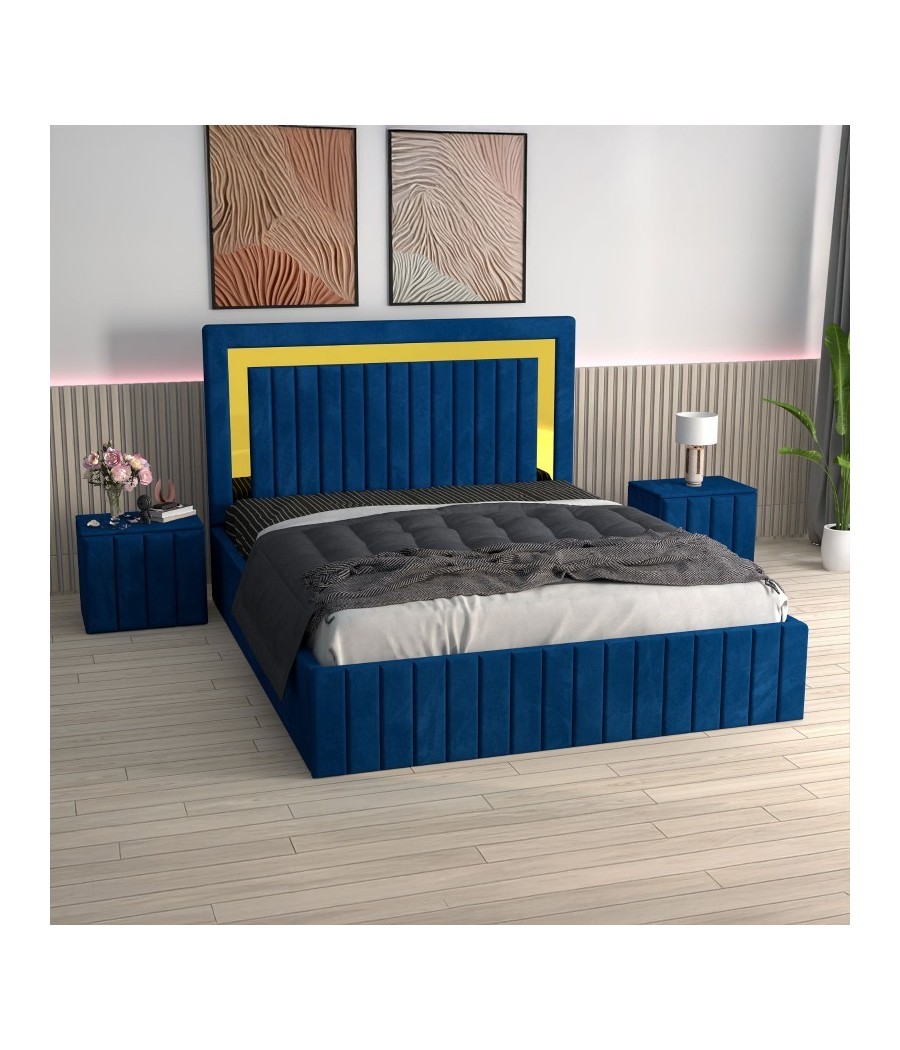 Pat Tapitat Ianis Albastru+ Saltea Lux Ortopedica + Noptiere Tapitate Pat Tapitat Ianis Albastru+ Saltea Lux Ortopedica + Noptiere Tapitate