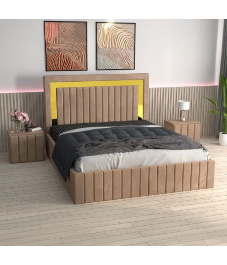 Pat Tapitat Ianis Crem + Saltea Lux Ortopedica + Noptiere Tapitate