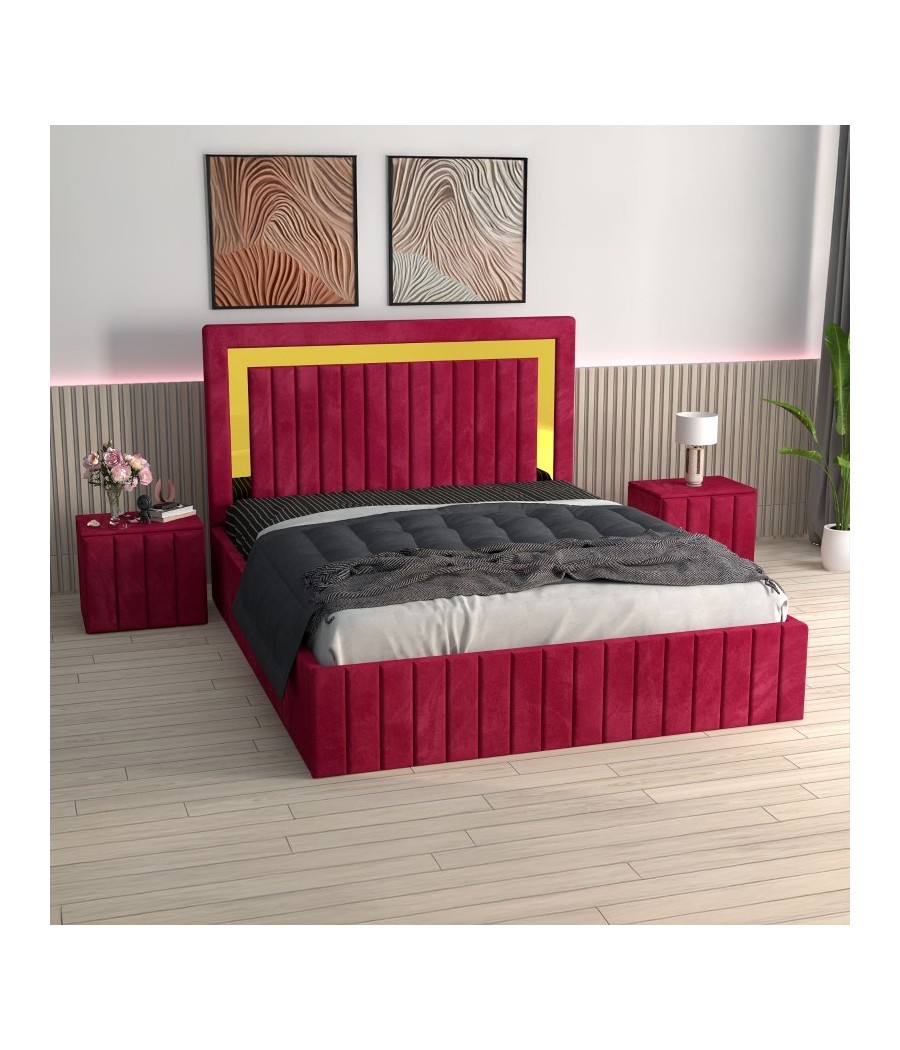 Pat Tapitat Ianis Rosu + Saltea Lux Ortopedica + Noptiere Tapitate Pat Tapitat Ianis Rosu + Saltea Lux Ortopedica + Noptiere Tapitate