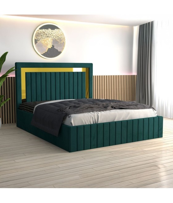 Pat Tapitat Ianis Verde + Saltea Lux Ortopedica + Noptiere Tapitate