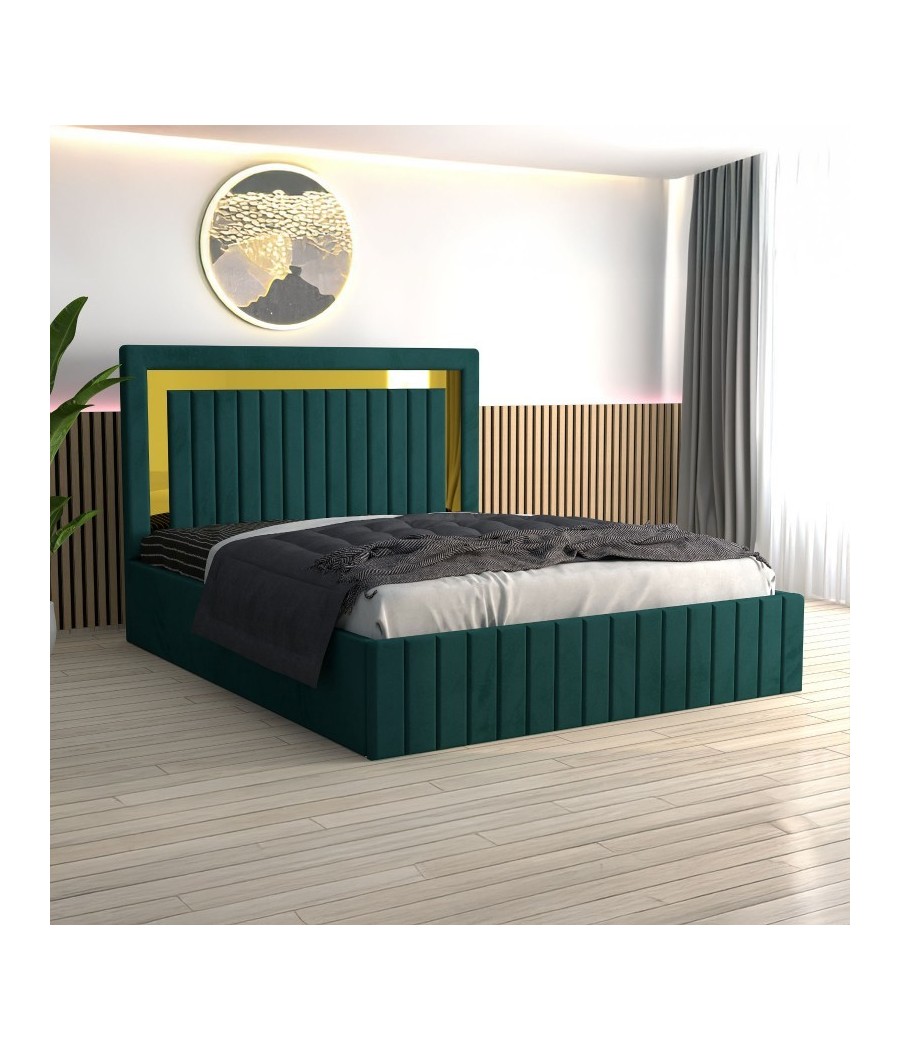 Pat Tapitat Ianis Verde + Saltea Lux Ortopedica + Noptiere Tapitate Pat Tapitat Ianis Verde + Saltea Lux Ortopedica + Noptiere Tapitate