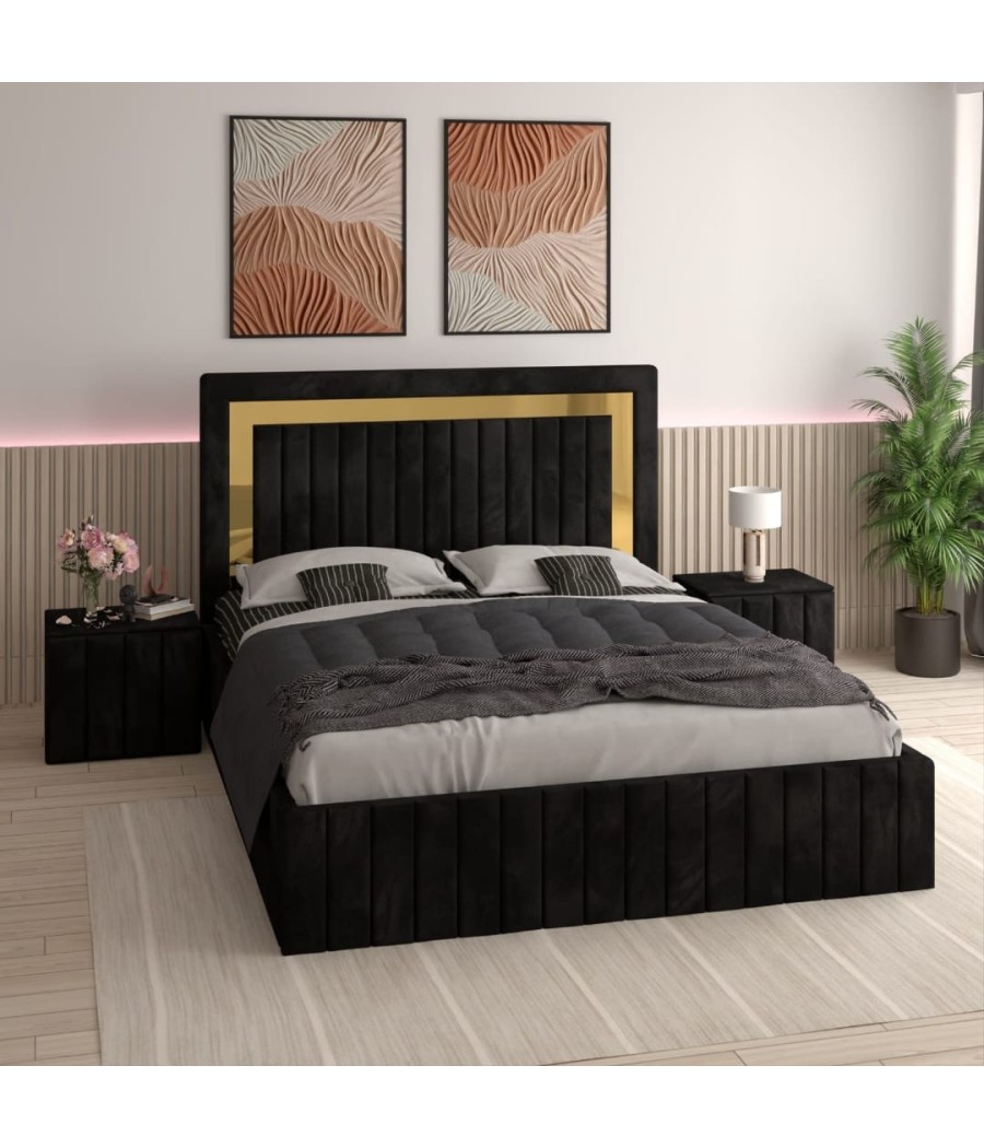 Pat Tapitat Ianis Negru+ Saltea Lux Ortopedica + Noptiere Tapitate Pat Tapitat Ianis Negru+ Saltea Lux Ortopedica + Noptiere Tapitate