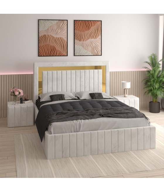 Pat Tapitat Ianis Alb + Saltea Lux Ortopedica + Noptiere Tapitate