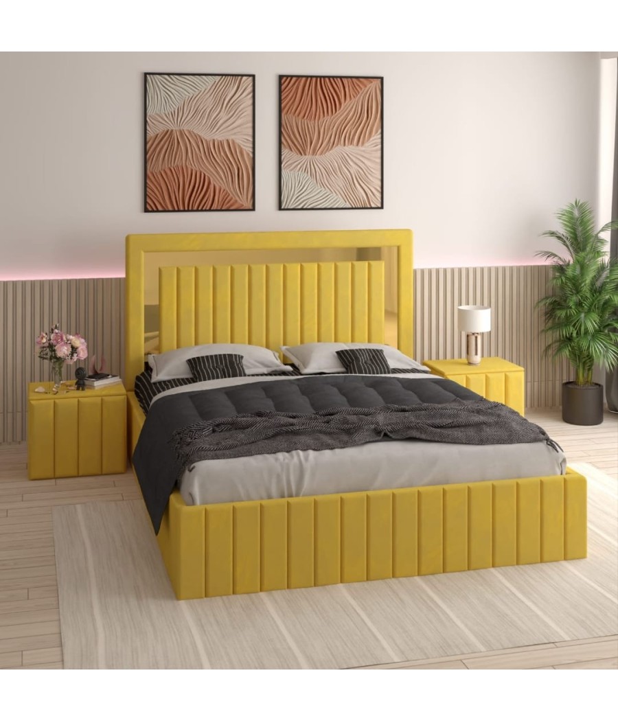 Pat Tapitat Ianis Galben + Saltea Lux Ortopedica + Noptiere Tapitate Pat Tapitat Ianis Galben + Saltea Lux Ortopedica + Noptiere Tapitate