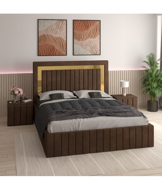 Pat Tapitat Ianis Maro + Saltea Lux Ortopedica + Noptiere Tapitate