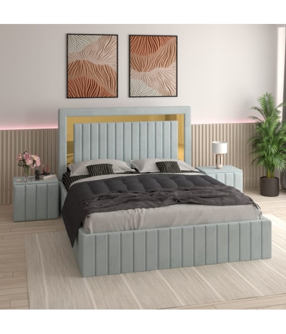 Pat Tapitat Ianis Rosu + Saltea Lux Ortopedica + Noptiere Tapitate