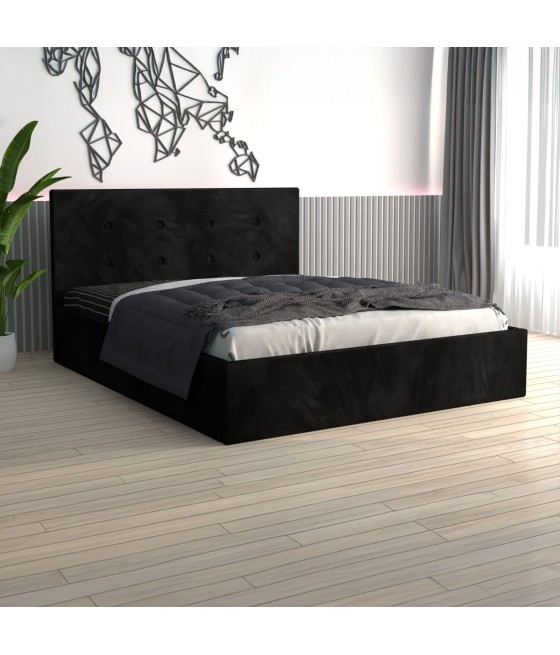 Pat Tapitat Filip Negru + Saltea Lux Ortopedica