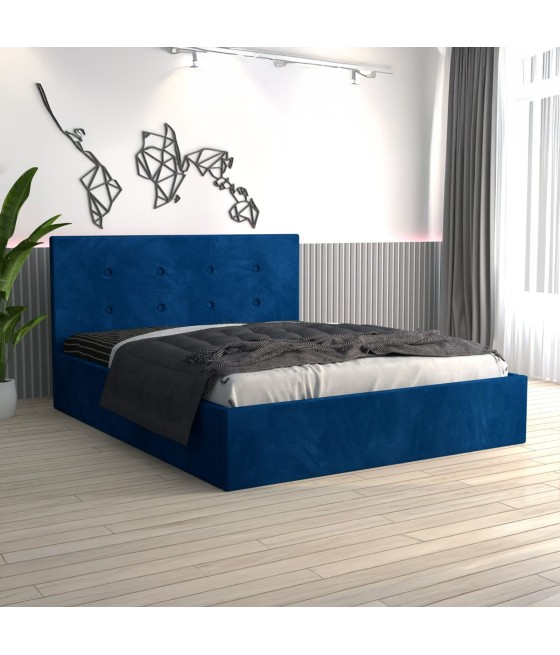 Pat Tapitat Filip Albastru + Saltea Lux Ortopedica