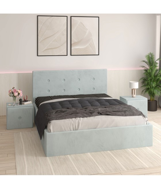 Pat Tapitat Filip Lemon + Saltea Lux Ortopedica + Noptiere Tapitate