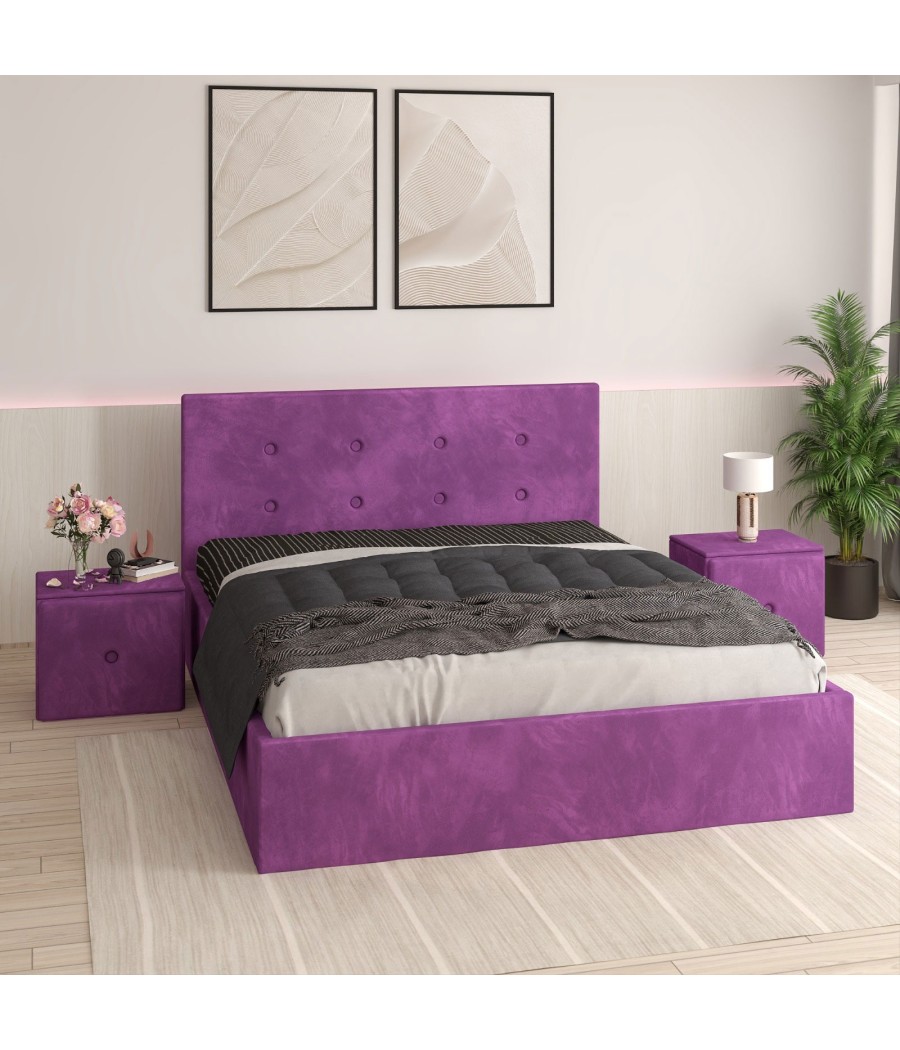 Pat Tapitat Filip Mov+ Saltea Lux Ortopedica + Noptiere Tapitate