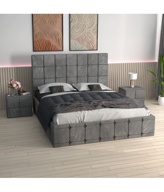 Pat Ven03 Gri +Noptiere Tapitate+ Saltea Lux Ortopedica